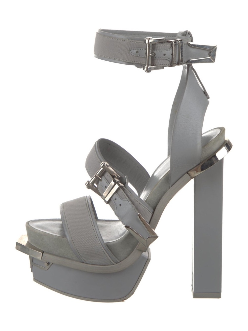 Versace Gray Platform Ankle-Strap High Heel Sandals